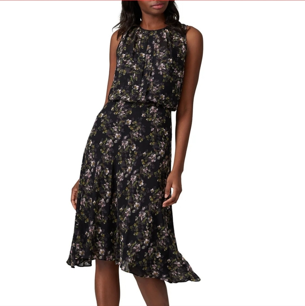 Rachel Roy Collection Blouson Floral Sleeveless Dress Tie Back Elegant Party SM